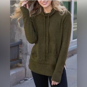 Grace & Lace Bamboo bambu Cowl Neck Hoodie Small Olive Soft Pullover Sweater